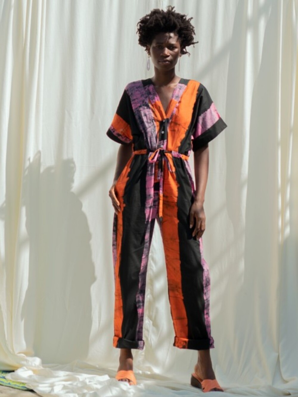 OSEI DURO Opus Dolman Sleeve Jumpsuit In Carmine Hand Dyed Batik Small
